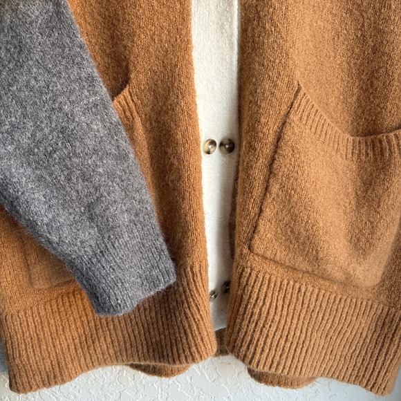 Madewell Womens M Cardigan Sweater Colorblock Wool Alpaca Brown Cream Gray - Picture 2 of 8